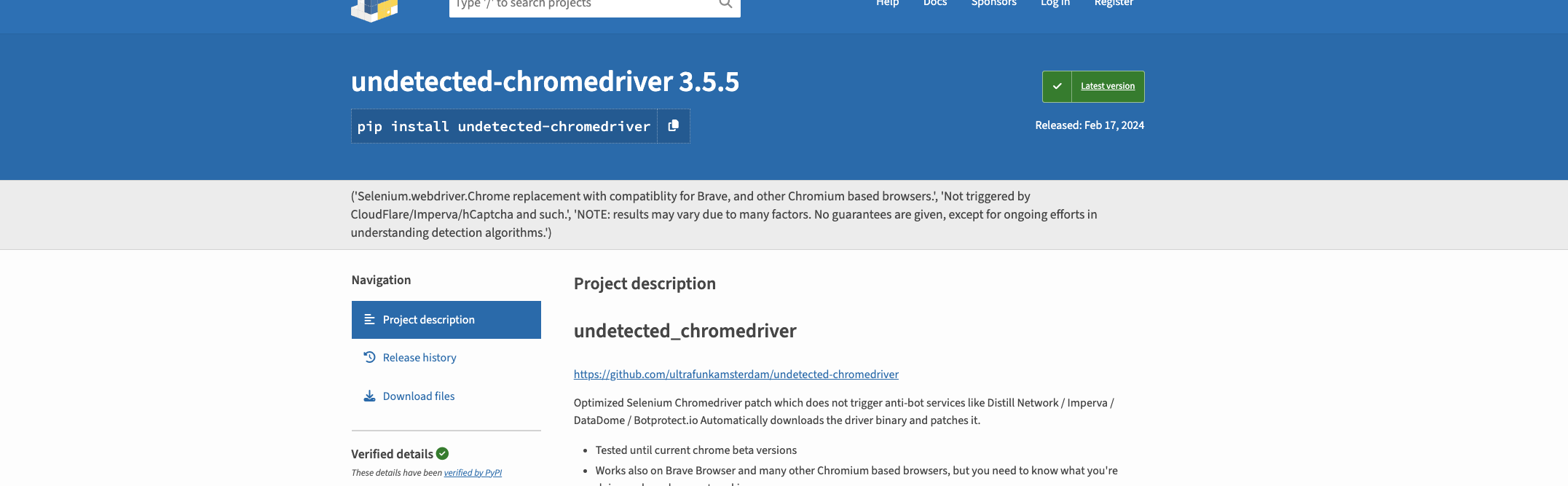 Undetected ChromeDriver